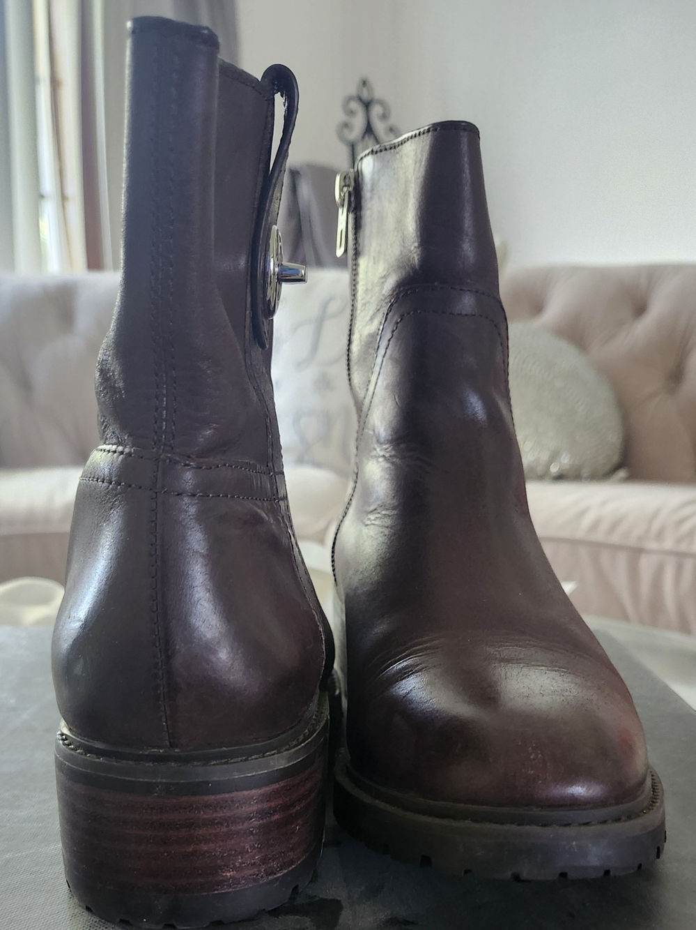Coach Women's Dark Brown Leather Ankle Boots with Side Zip